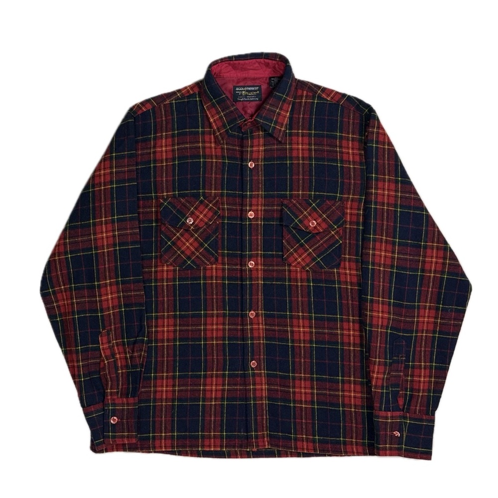 Vintage Woolothewest woolen red navy plaid flannel button up‎ shirt mens large